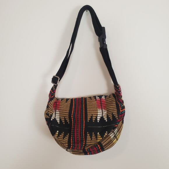 Forever 21 Embroidered Fanny Pack Belt Bag Black Tan Multi - Picture 6 of 13